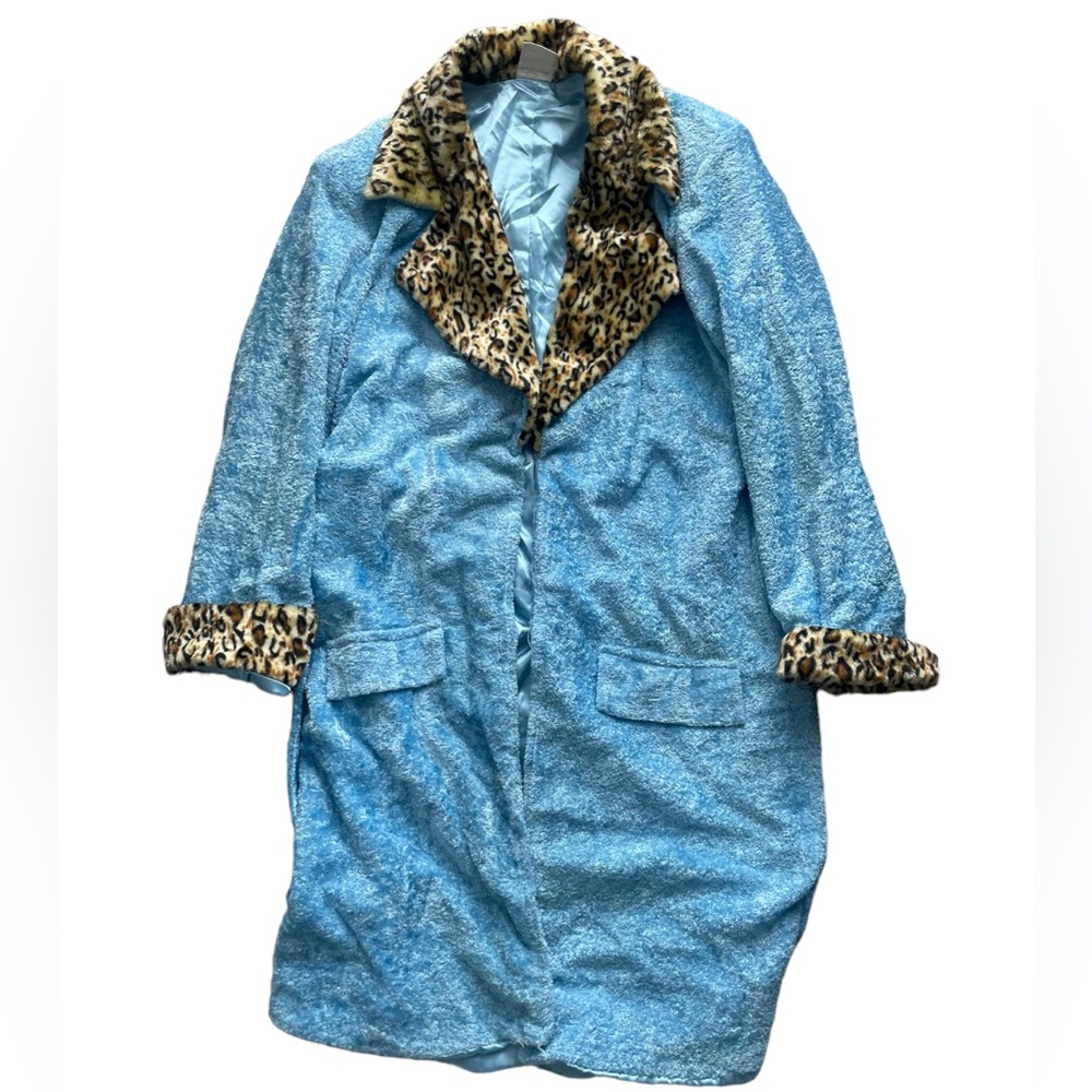 Pimp Daddy Halloween Costume Jacket Blue Cheetah Print Men’s Adult 70s & 80s